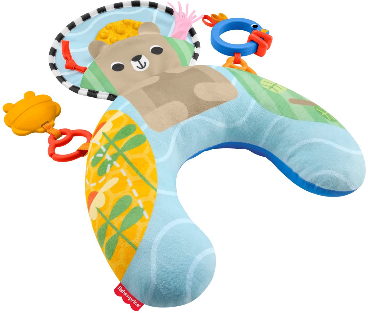 Fisher-Price Sensory Adventure Tummy Time Trainer – für Neugeborene mit Beißring und Rassel