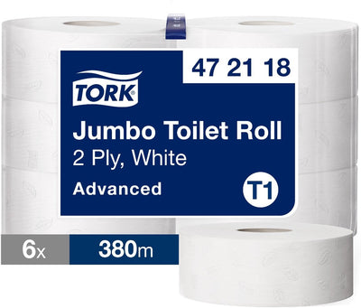Tork 472118 511580 6 Stück Advanced Toilettenpapier Jumbo 2-lagig weiß 380 m x 9,5 cm Packung mit 6 Rollen (472118) (120205)