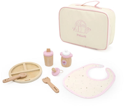 Polarb Puppenpflegeset aus Holz – Puppenzubehör mit Pflegetasche – Rollenspielspielzeug