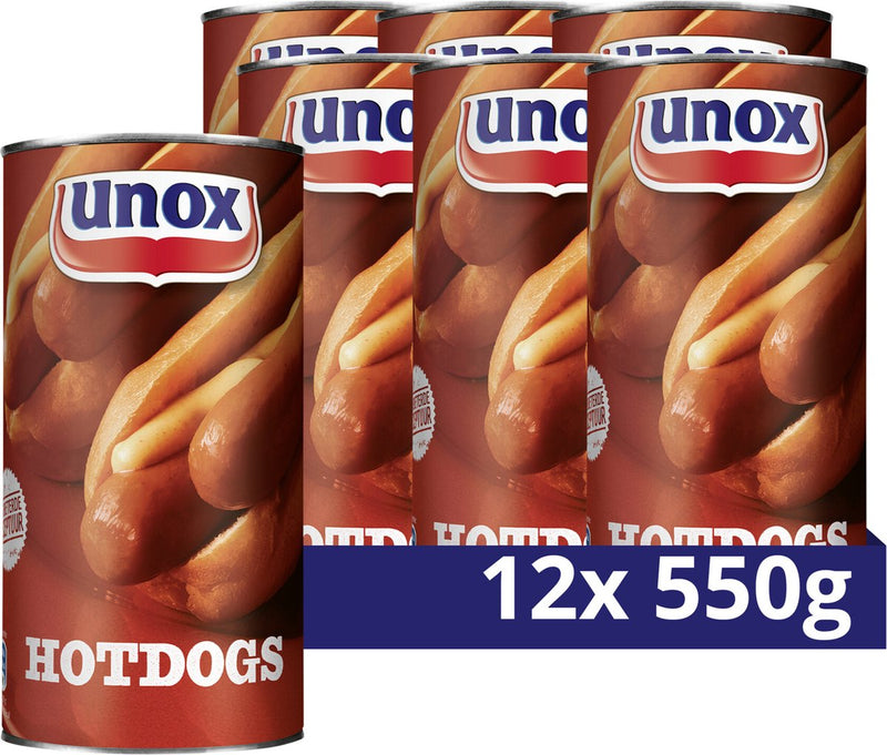 Unox-Würstchen - Hot Dogs - nach amerikanischem Rezept, mit der einzigartigen Würze - 12 x 550 g