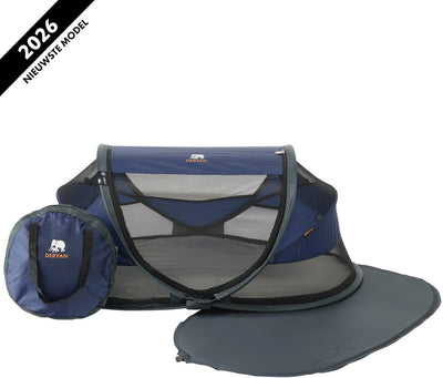 Deryan Baby-Luxus-Campingbett – Baby-Reisebett mit Matratze – Marineblau
