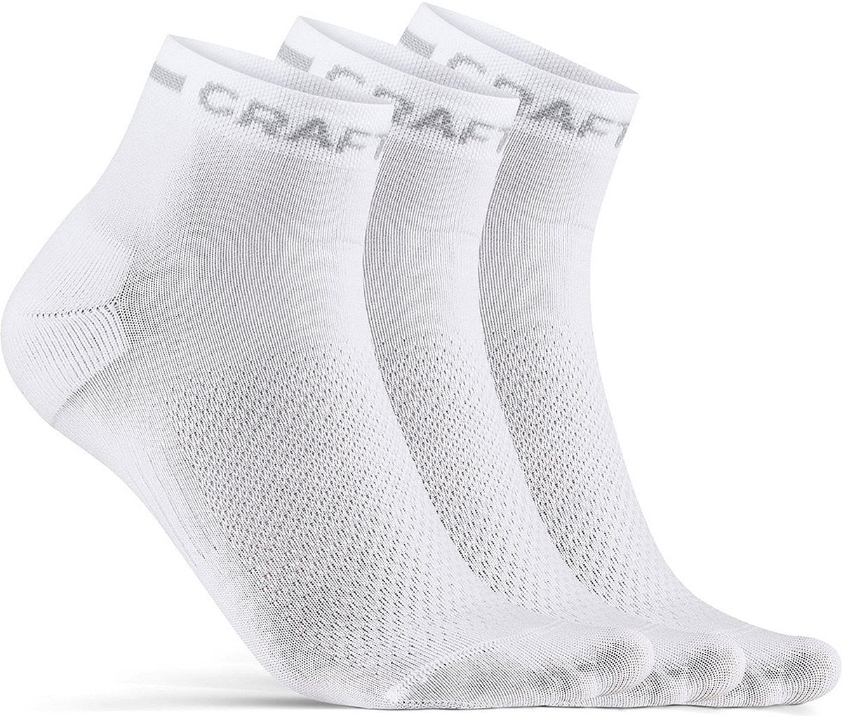 Craft Radsocken Sommer Unisex Weiß – Core Dry Mid Socke 3er-Pack Weiß-34 36