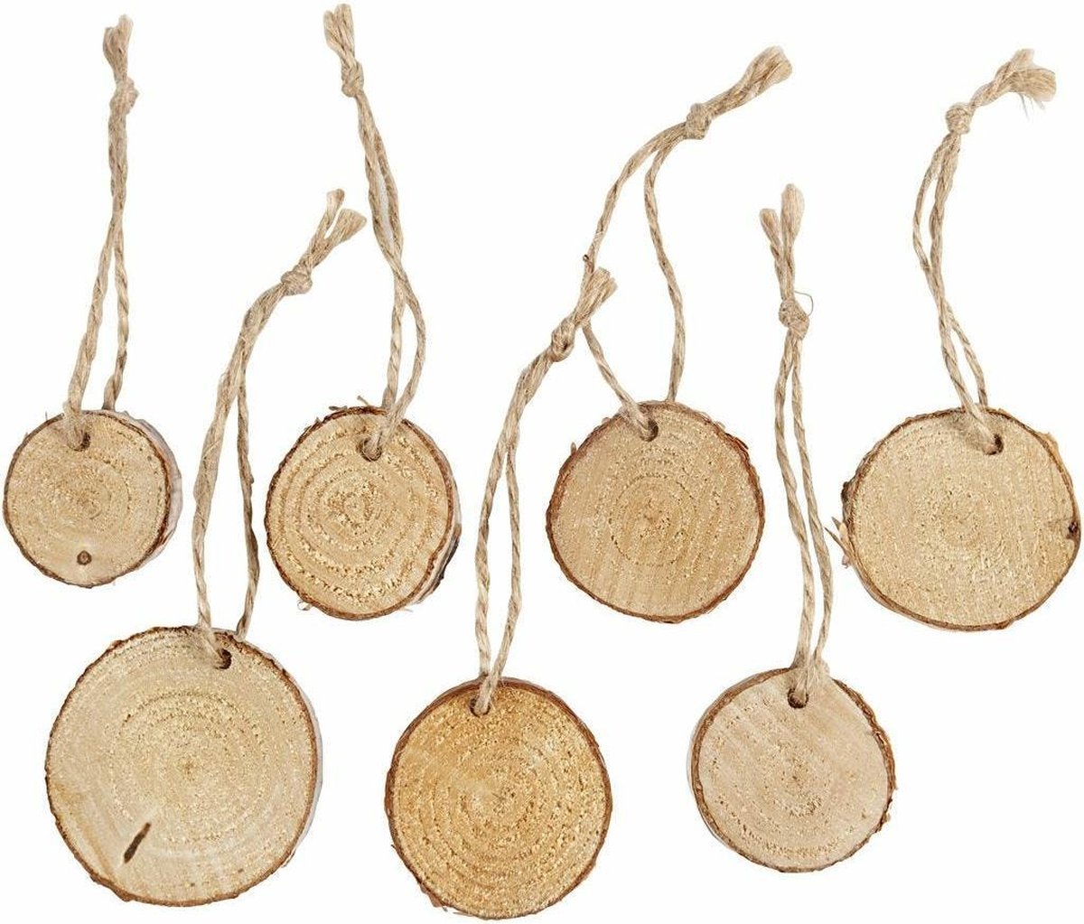 Holzscheibe mit hängender Schnur, 7st.