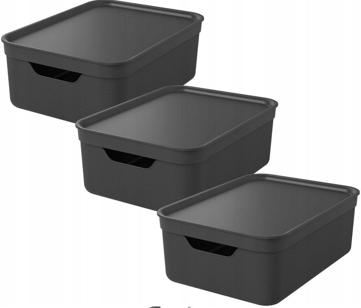 Rotho Jive Aufbewahrungsboxen 3er Set Aufbewahrungsboxen 10 l mit Deckel, Kunststoff (PP recycelt), schwarz anthrazit, 3 x 10 l, 36,5x26,5x13cm