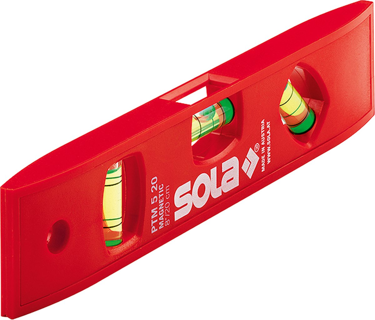 Sola Kunststoff-Wasserwaage PTM5 20, 20 cm, 3 Fläschchen, Hobby, rot, magnetisch – 01430601 – 01430601