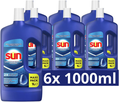 Sun Klarspüler – Spülmaschine – Klarspüler, der weiße Streifen und Kalkablagerungen entfernt und verhindert und für einen perfekten Glanz sorgt – 6 x 1 l