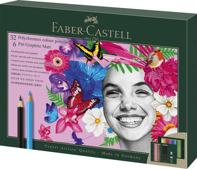 Faber-Castell Zeichenset – Polychromos und Pitt Graphit matt – 40-teilig – FC-210053