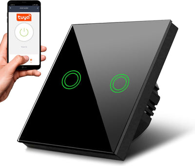 Maclean – Touch-Schalter, intelligenter WLAN-2-Wege-Touch-Lichtschalter, kompatibel mit Tuya-App-Wandschalter | Glasschalter mit farbwechselnder LED-Beleuchtung