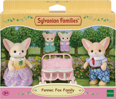 Sylvanian Family 5696 Wüstenfuchsfamilie – 4 samtweiche Spielfiguren – Duo-Kinderwagen – Spielset
