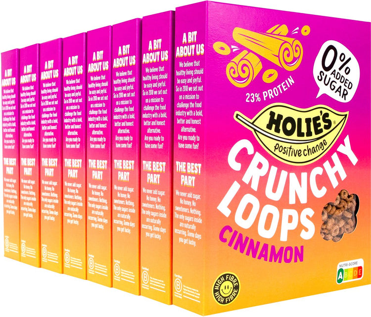 Holie's Crunchy Loops Zimt 8x 350gr – Frühstücksflocken – zuckerfrei – gesund – vegan