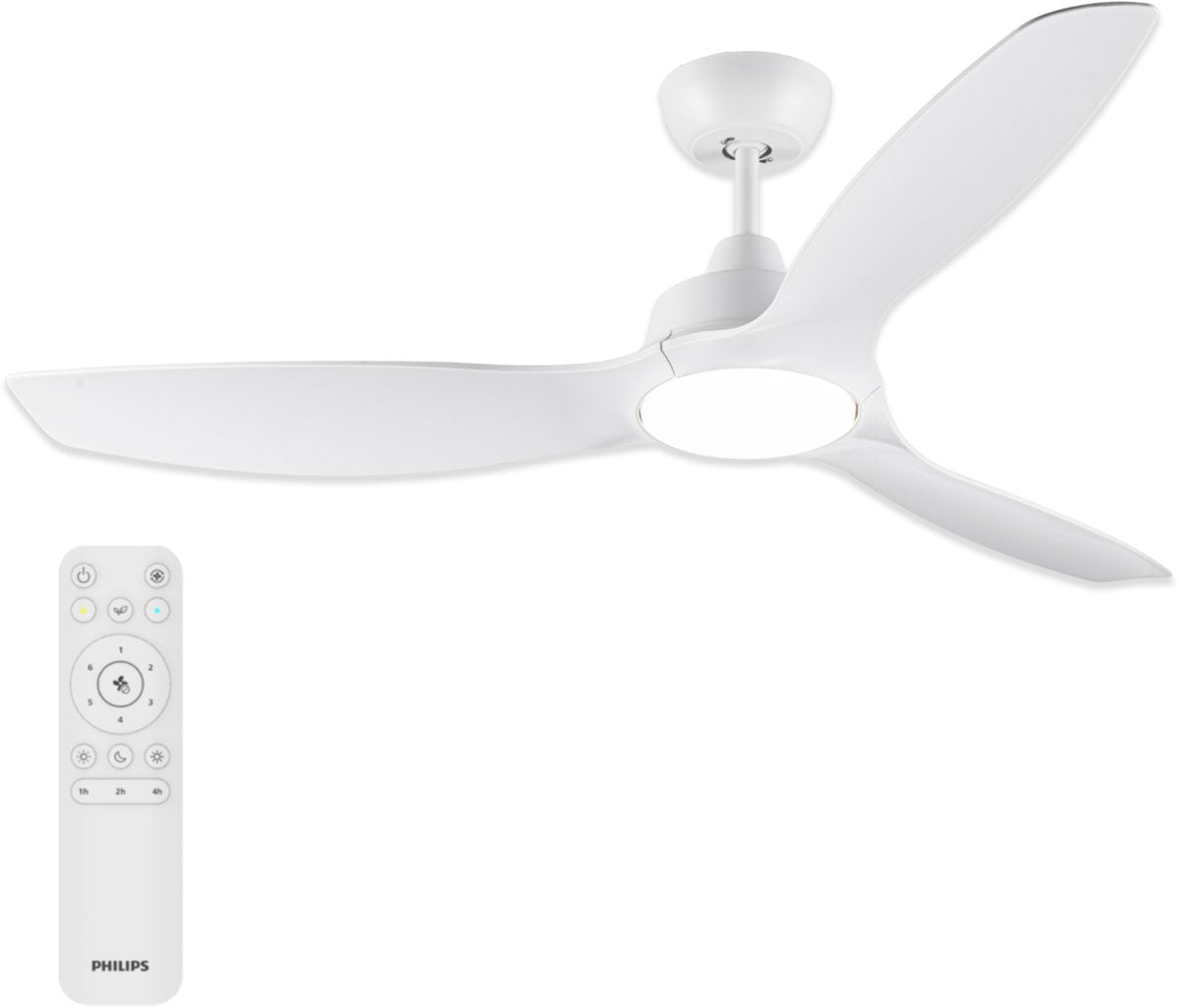 Philips LED-Lüfter mit festem Flügel von Philips und LED-Lampe – Durchmesser: 132 cm – 2650 Lumen – einstellbares weißes Licht von 3000 K bis 6500 K – dimmbar bis zu 5 % – inklusive Fernbedienung – Weiß