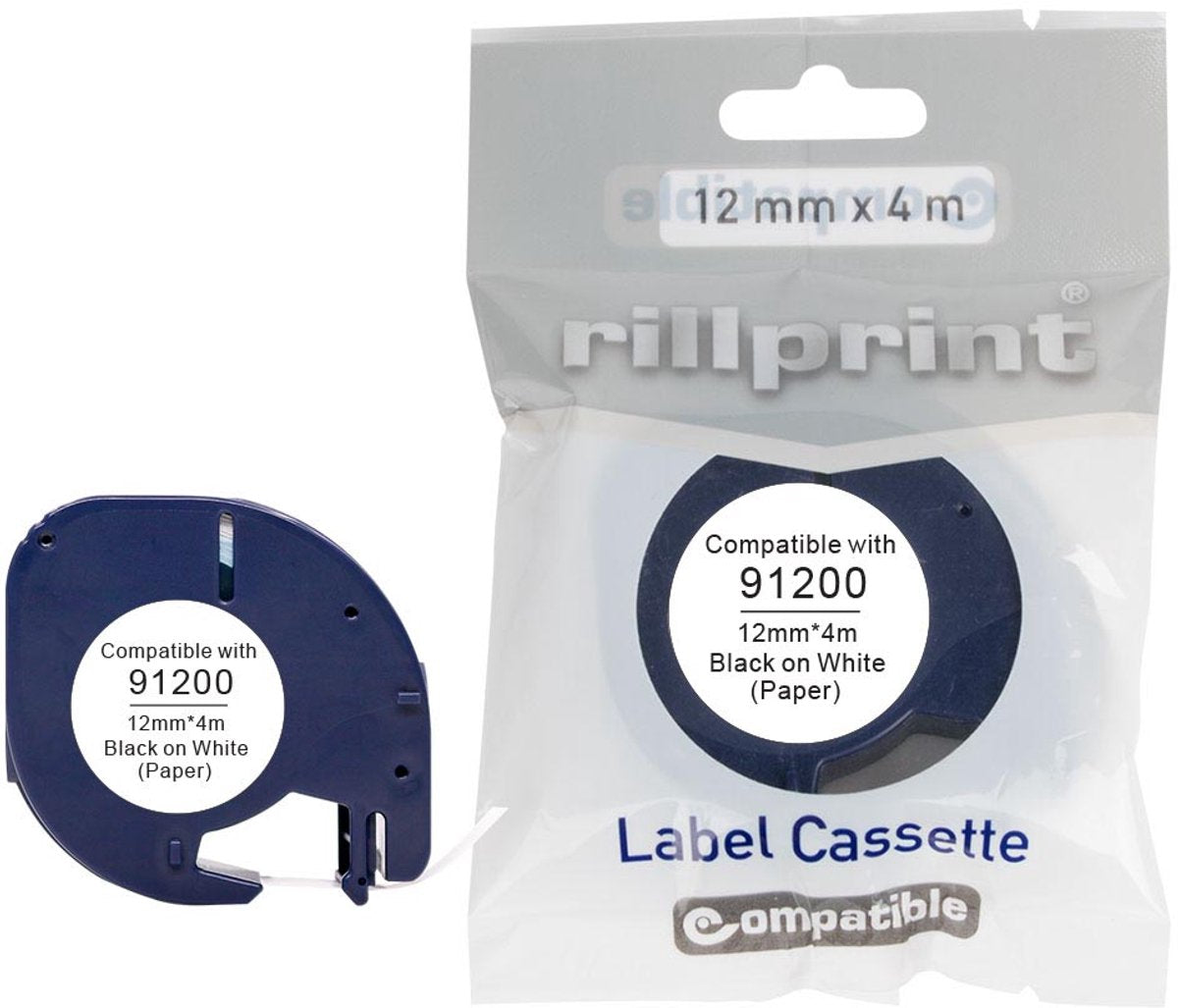 Rillstab-Eigenmarke | letra-Tag | Papier | Band | 12mm | schwarz - weiß | 91200