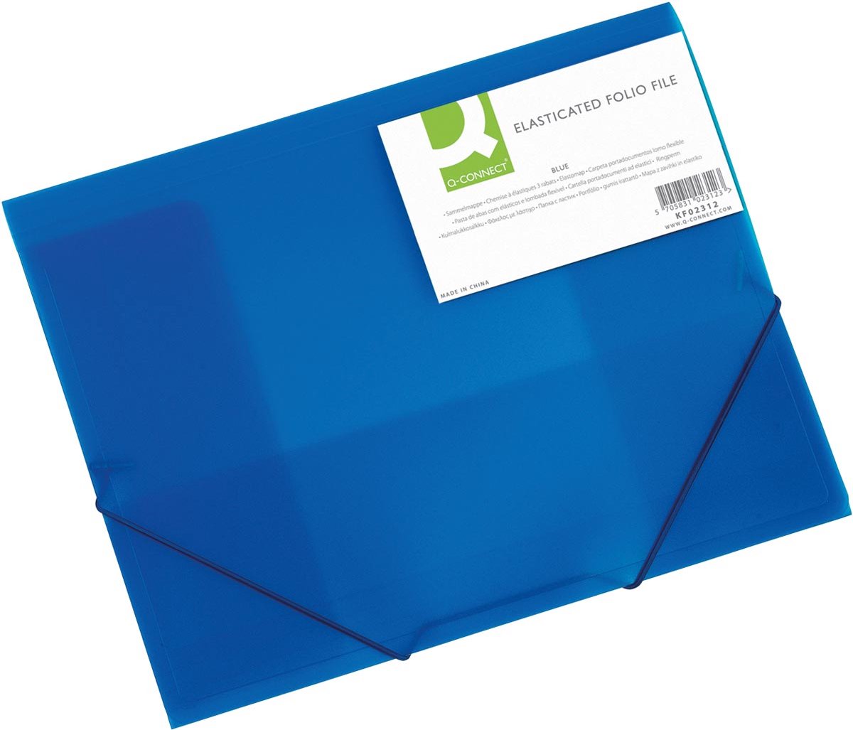 Q-Connect Elasto-Ordner, A4, 3 Klappen und Gummizüge, transparentes PP, blau 24 Stück