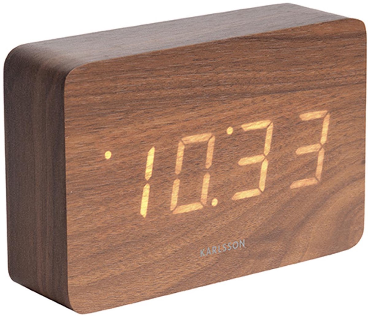 Karlsson Wecker quadratisch – dunkles Holzfurnier – 15 x 4,8 x 10 cm – skandinavisch – Wecker für Schlafzimmer – Wecker