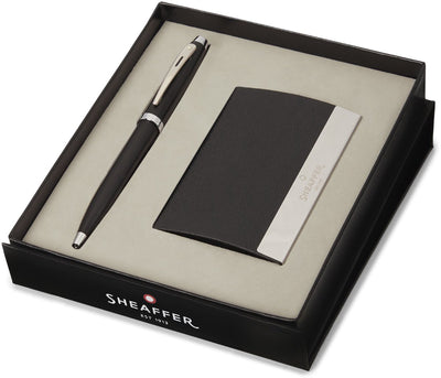 Sheaffer Kugelschreiber-Geschenkset – 100 G9317 – mattschwarz vernickelt – mit Visitenkartenhalter – SF-G2931751-3