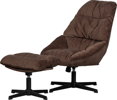 Woood Yaro Drehsessel mit Ottomane – Chenille – Espresso – 94 x 71 x 83