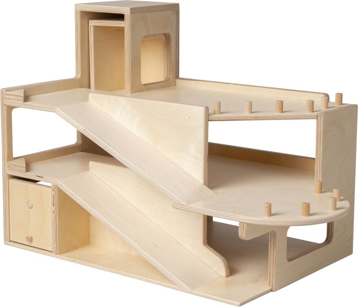 Van Dijk Toys Holzspielzeuggarage 2 Etagen und Aufzug – naturbelassen (Kinderbetreuungsqualität)