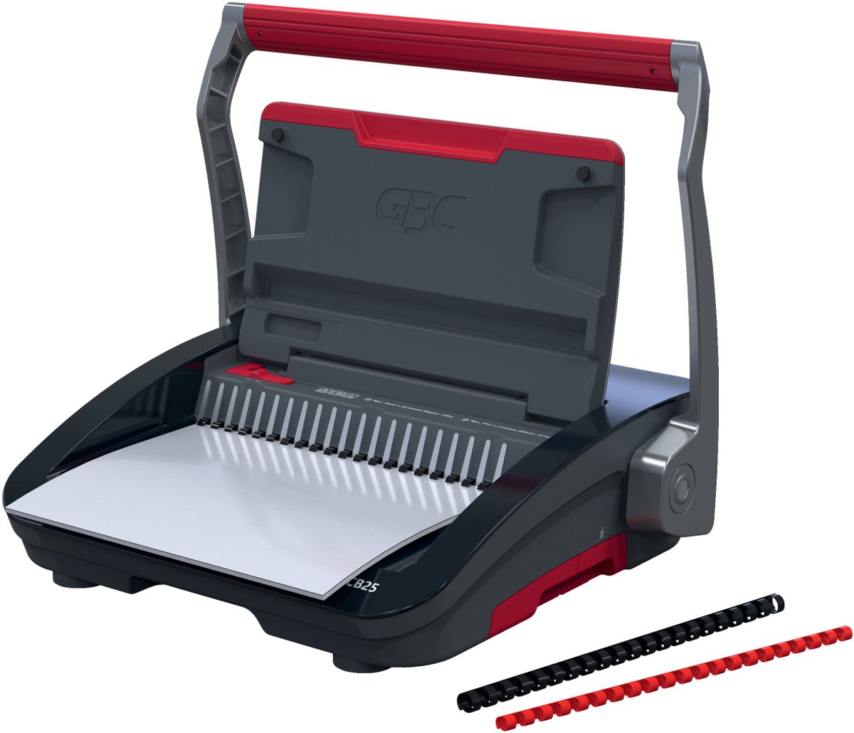 Gbc combbind® cb25 manuelles Bindegerät – Binderücken aus Kunststoff – 450 Blatt – Schwarz Rot