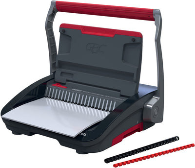 Gbc combbind® cb25 manuelles Bindegerät – Binderücken aus Kunststoff – 450 Blatt – Schwarz Rot