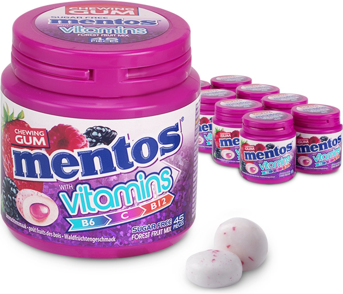 Mentos Kaugummi Vitamine Waldfrucht - Kaugummi - zuckerfrei - 8x45 Stück