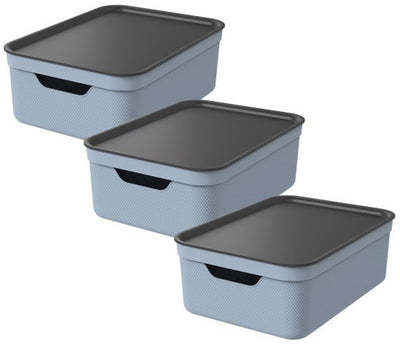Rotho Jive Aufbewahrungsboxen 3er Set Aufbewahrungsboxen 10 l mit Deckel, Kunststoff (PP recycelt), Blau Anthrazit, 3 x 10 l, 36,5x26,5x13cm