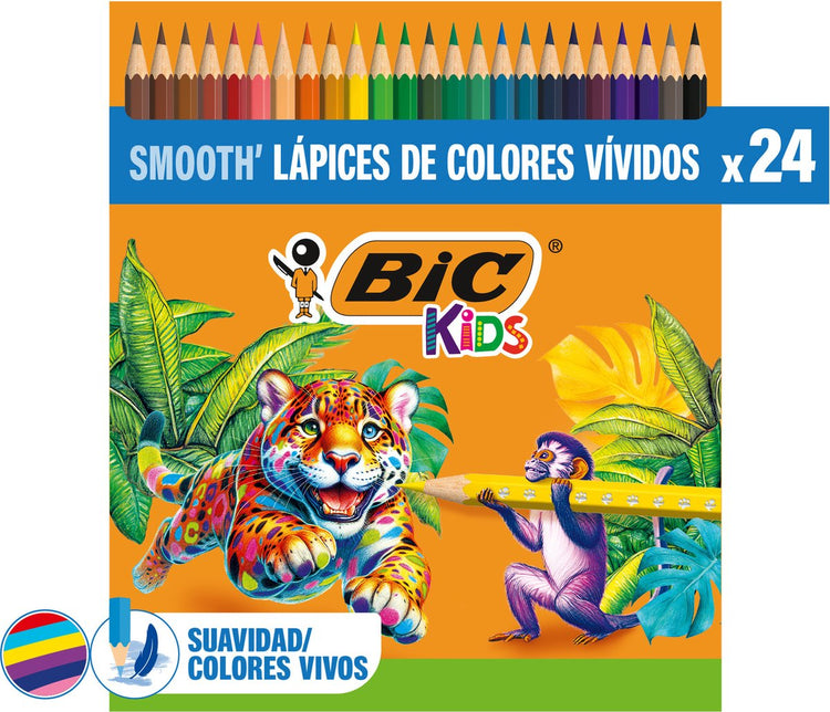 Bic Kids Buntstifte zum Zeichnen, Malen und für die Schule – Kinder – verschiedene Farben – Bleistift – 24 Stück