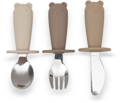 Jollein Babybesteckset - Kinderbesteck aus Silikon - Naturtöne
