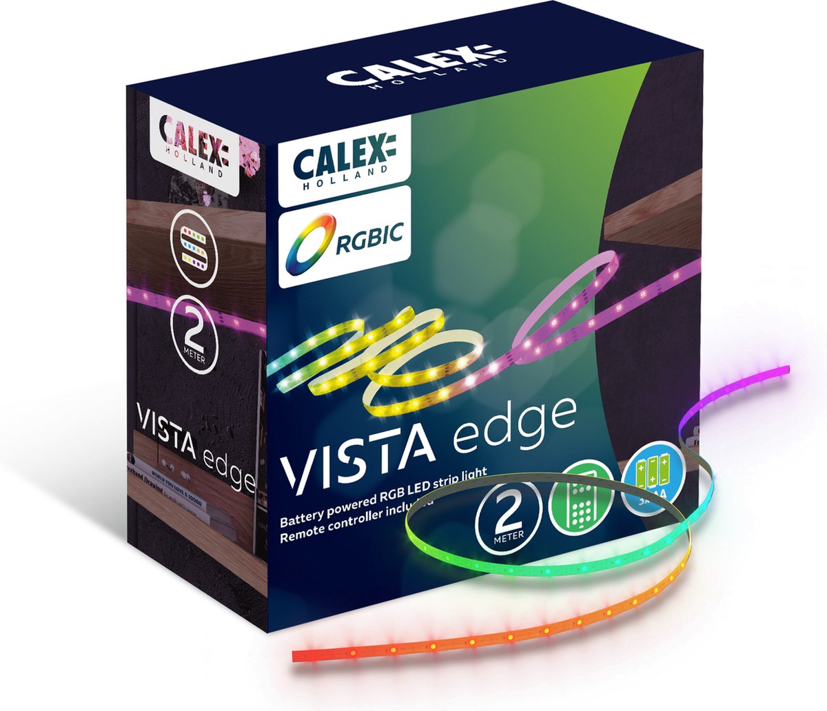 Calex Vista LED-Streifen 2 Meter – batteriebetrieben – RGBIC – warmweißes Licht – inklusive Fernbedienung