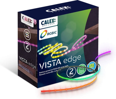 Calex Vista LED-Streifen 2 Meter – batteriebetrieben – RGBIC – warmweißes Licht – inklusive Fernbedienung