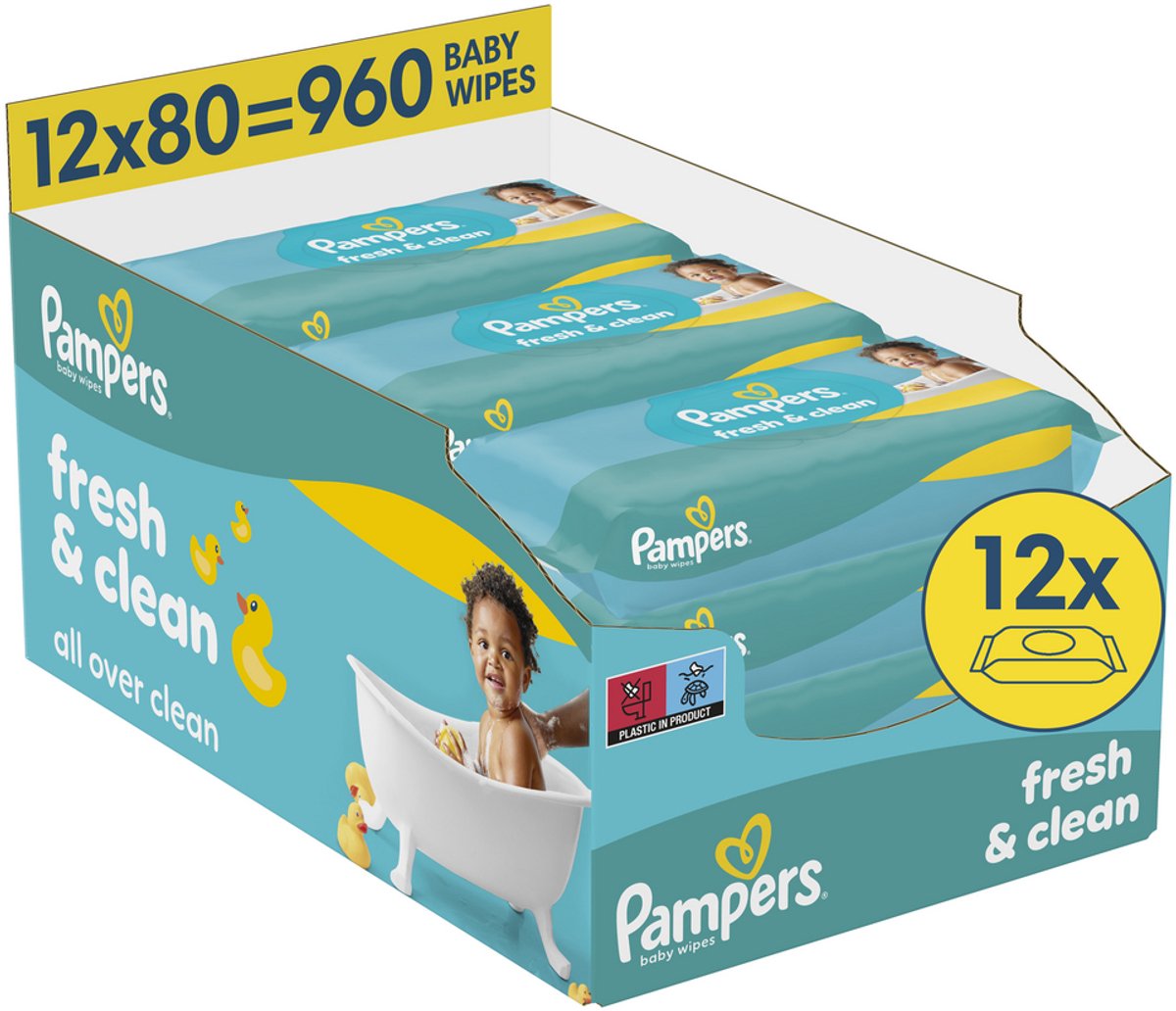 Pampers Fresh Clean Babytücher – 12 Packungen mit 80 Tüchern = 960 Babytücher