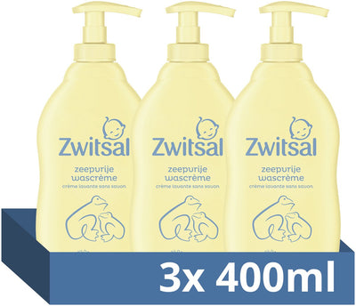 Zwitsal seifenfreie Waschcreme – Baby – hilft, die natürliche Hautbarriere zu schützen – 3 x 400 ml