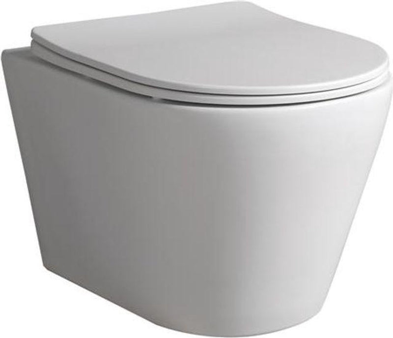 Odin Blue Label Wand-WC mit Sitz, randlos, Soft-Close-Sitz, Schnellverschluss, Montagematerial, 490 mm, mattweiß