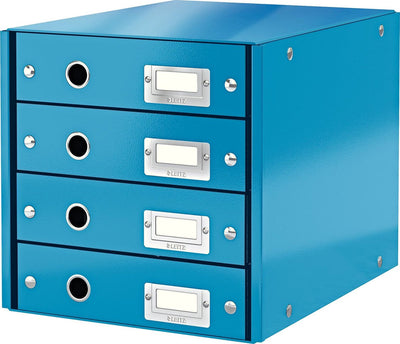 Leitz wow click store Kommode mit 4 Schubladen – 81 % recycelter Karton – für A4-Formate – platzsparende Aufbewahrung – Blau