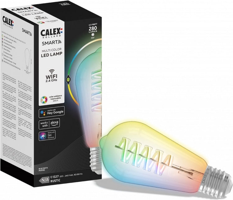Calex Smart-Lampe – WLAN-LED-Filament-Beleuchtung – E27 – Smart-Glühbirne klar – rustikal – RGB und warmweißes Licht