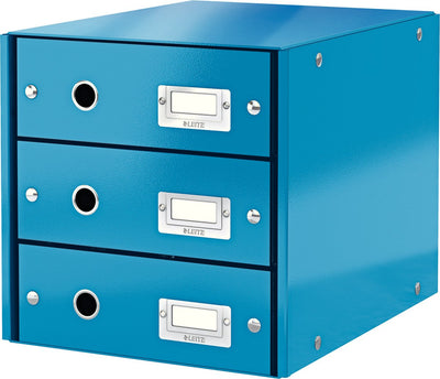 Leitz wow click store Kommode mit 3 Schubladen – 81 % recycelter Karton – für A4-Formate – platzsparende Aufbewahrung – Blau