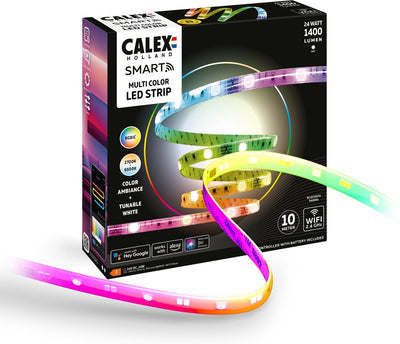 Calex intelligenter LED-Streifen – 10 m, RGB+CCT, über WLAN steuerbar, Musiksynchronisation, Innenbereich, 1400 Lumen, intelligenter Lichtstreifen, intelligente Beleuchtung