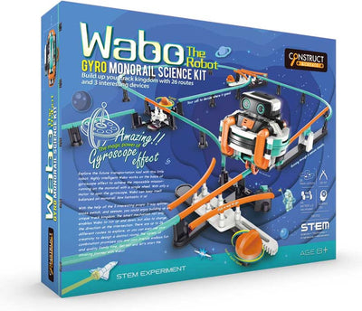 Konstruieren und gestalten, erstellen, Wabo-Björn den Roboter erstellen – Experimentierset – Gyro-Einschienenbahn – 9,3 x 9,3 x 8,7 cm – DIY-Bausatz – Sprachspielzeug – 93484