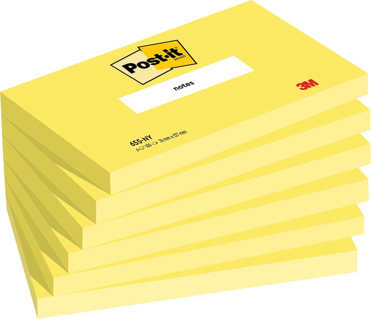 Post-it-Notizblock 655 76 x 127 mm, 100 Blatt pro Block, neongelb | 6 Stück