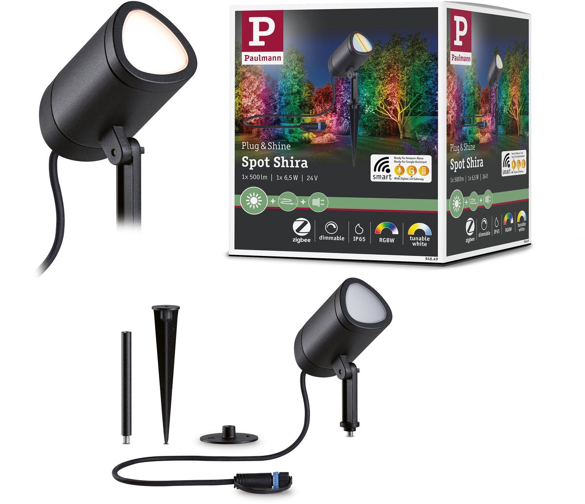 Paulmann Plug Shine LED Gartenstrahler Smart Home ZigBee 3.0 Shira IP65 RGBW+ 6,5W Anthrazit