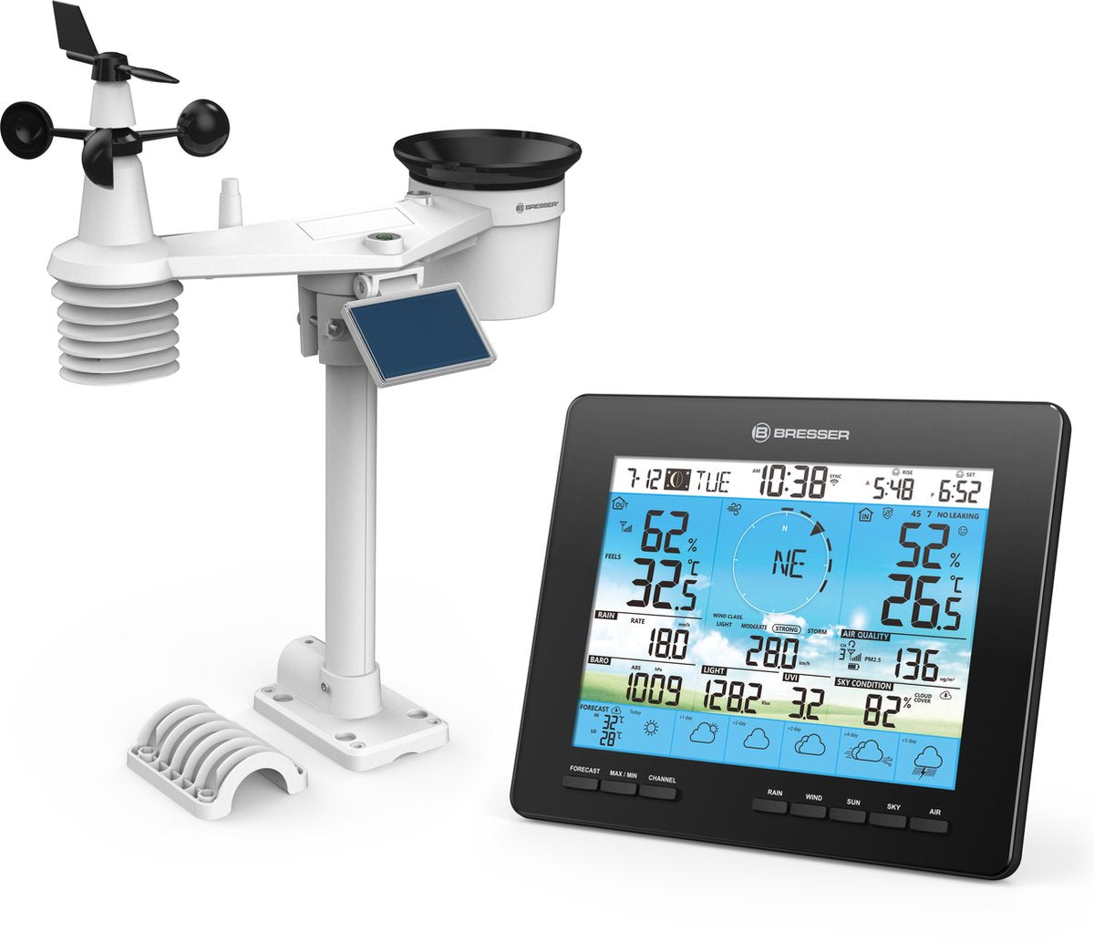 Bresser Wetterstation – 4cast Pro – WLAN – 6-Tage-Wettervorhersage – 7-in-1-Außensensor