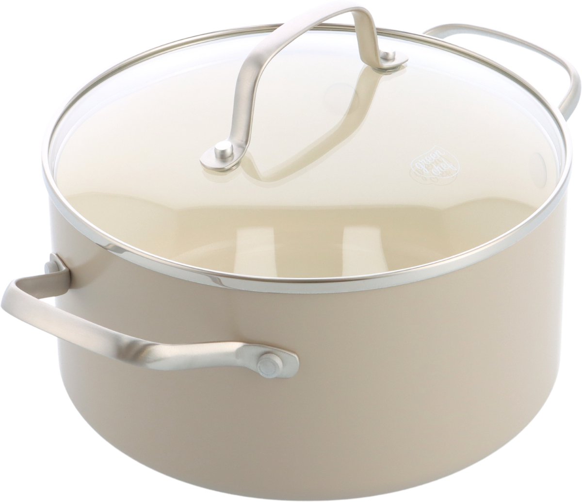 Greenchef Nordics Keramik-Induktionskochpfanne mit Deckel 18 cm 2,1 l – PFAS-frei – Induktionspfanne – spülmaschinenfest – ofenfest bis 220 °C – Keramik-Antihaftbeschichtung – Creme