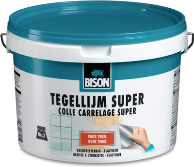 Bison Fliesenkleber Super Eimer 3 kg, für alle Fliesenarten, feuchtigkeitsbeständig, leicht zu verarbeiten, lösungsmittelfrei