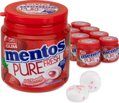 Mentos Kaugummi pure frische Erdbeere – Kaugummi – zuckerfrei – 8x50 Stück