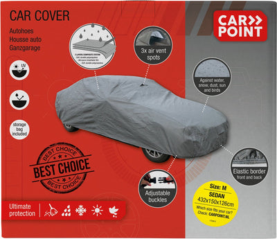 Carpoint Autoabdeckung m 432x150x126 cm – 3-lagig – UV-wasserabweisend – mit Belüftung – elastische Passform – inklusive Aufbewahrungstasche