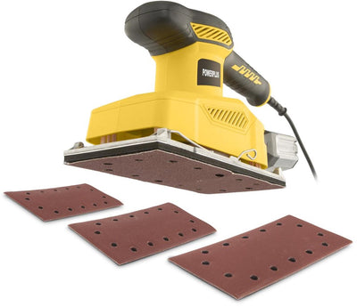 Powerplus Elektro-Exzenterschleifer powx04410 – 350 W – Schleifpapier 230 x 115 mm – 24000 min-1 – mit 6 Zubehörteilen.