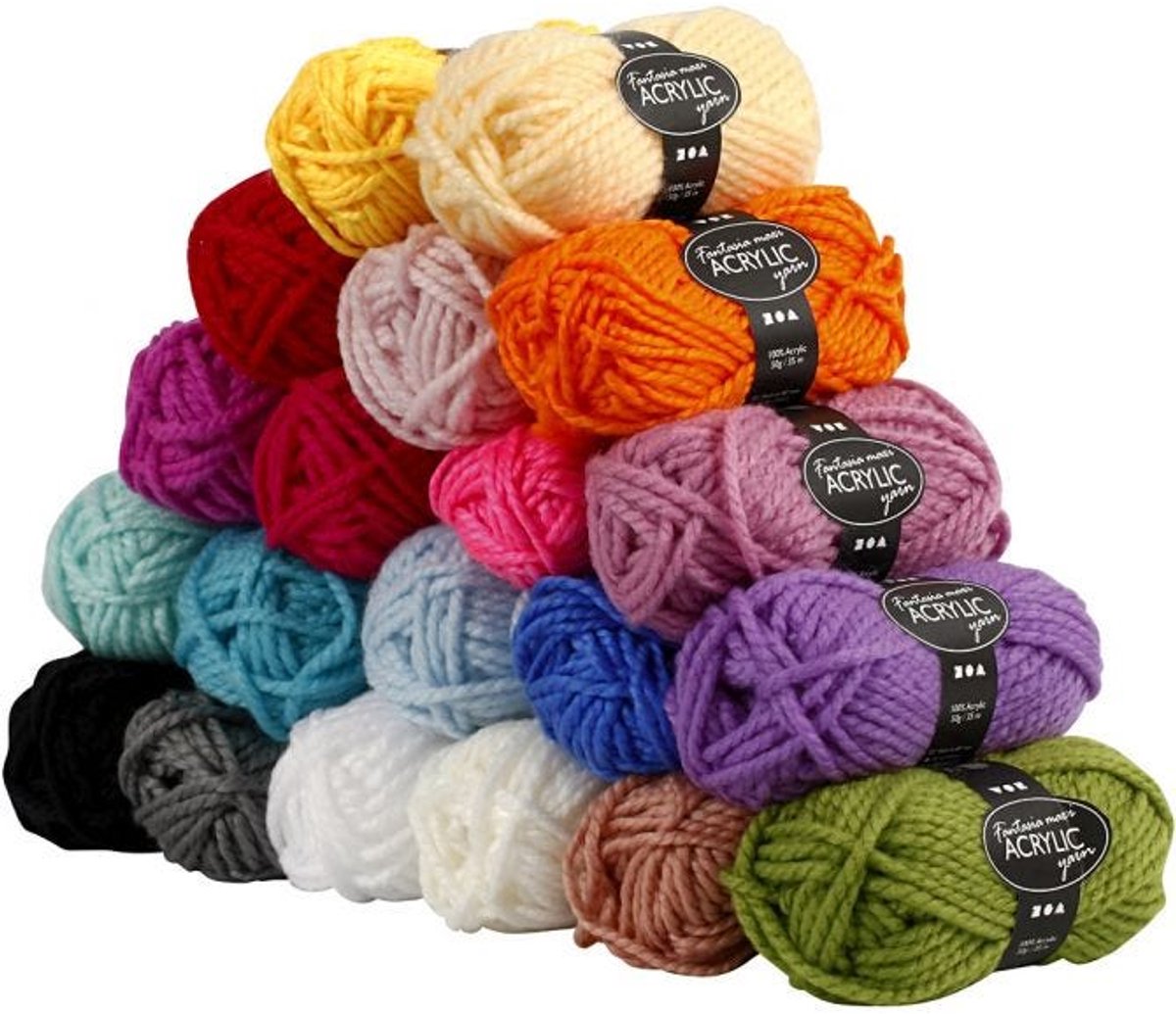 Creativ Company Fantasia Acrylgarn, L: 35 m, Maxi, verschiedene Farben, 20x50 g 1 Box