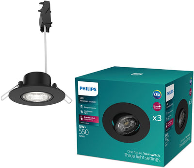 Philips LED Philips Cilantro Einbaustrahler – Szenenschalter-Lichttechnologie – 5 W – kaltweißes Licht: 4000 K – Schwarz – 3er-Pack
