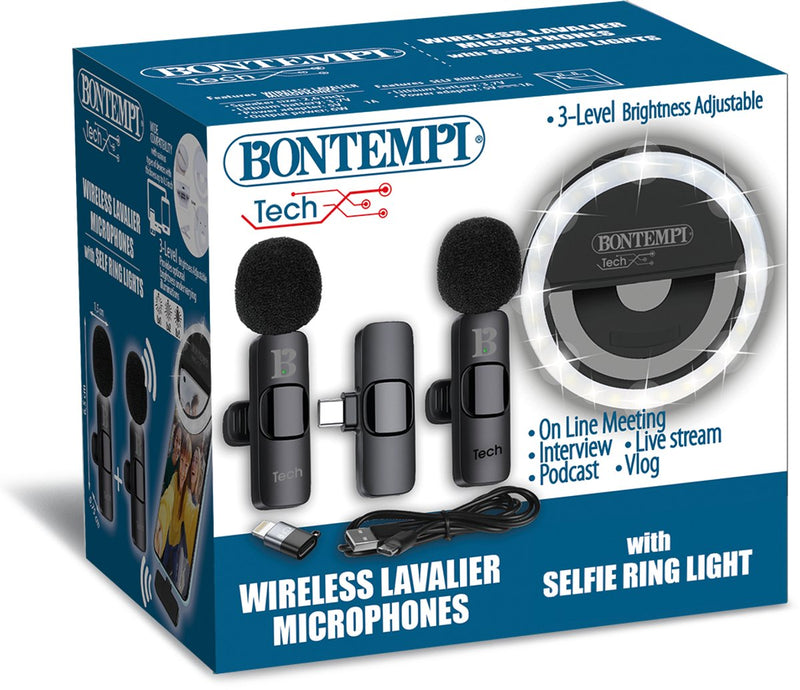 Bontempi spa bontempi – Krawattenklammermikrofon – 2 Mikrofone – inklusive Selfie-Ringlicht