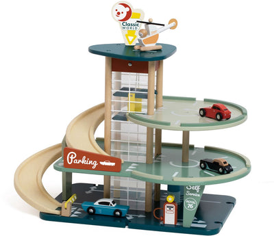 Klassische Welthölzerne -Vintage -Garage mit Autos, 11dlg.
