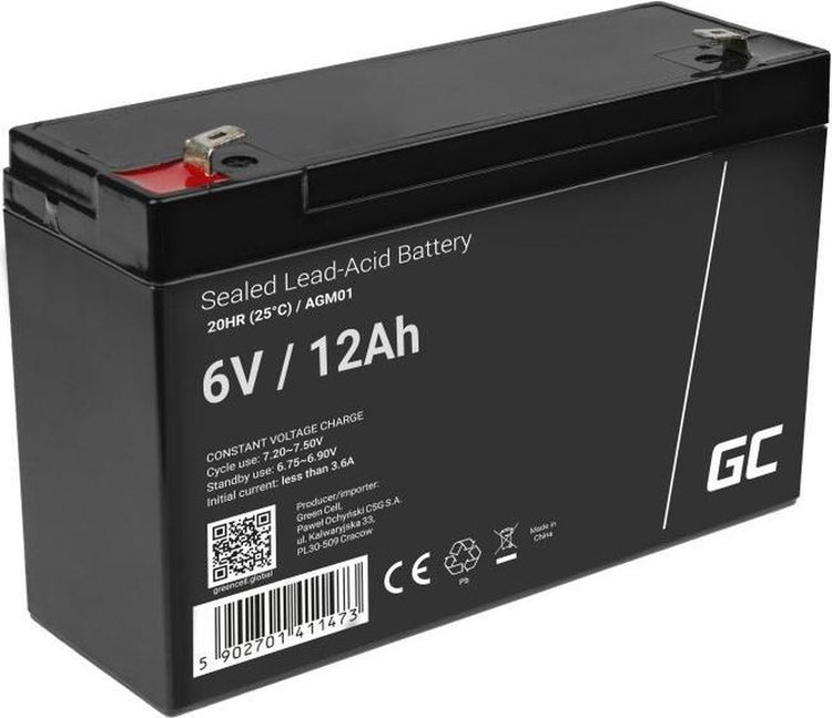 Green Cell 6 V 12 Ah (4,6 mm) 12000 mAh Vrla AGM-Batterie